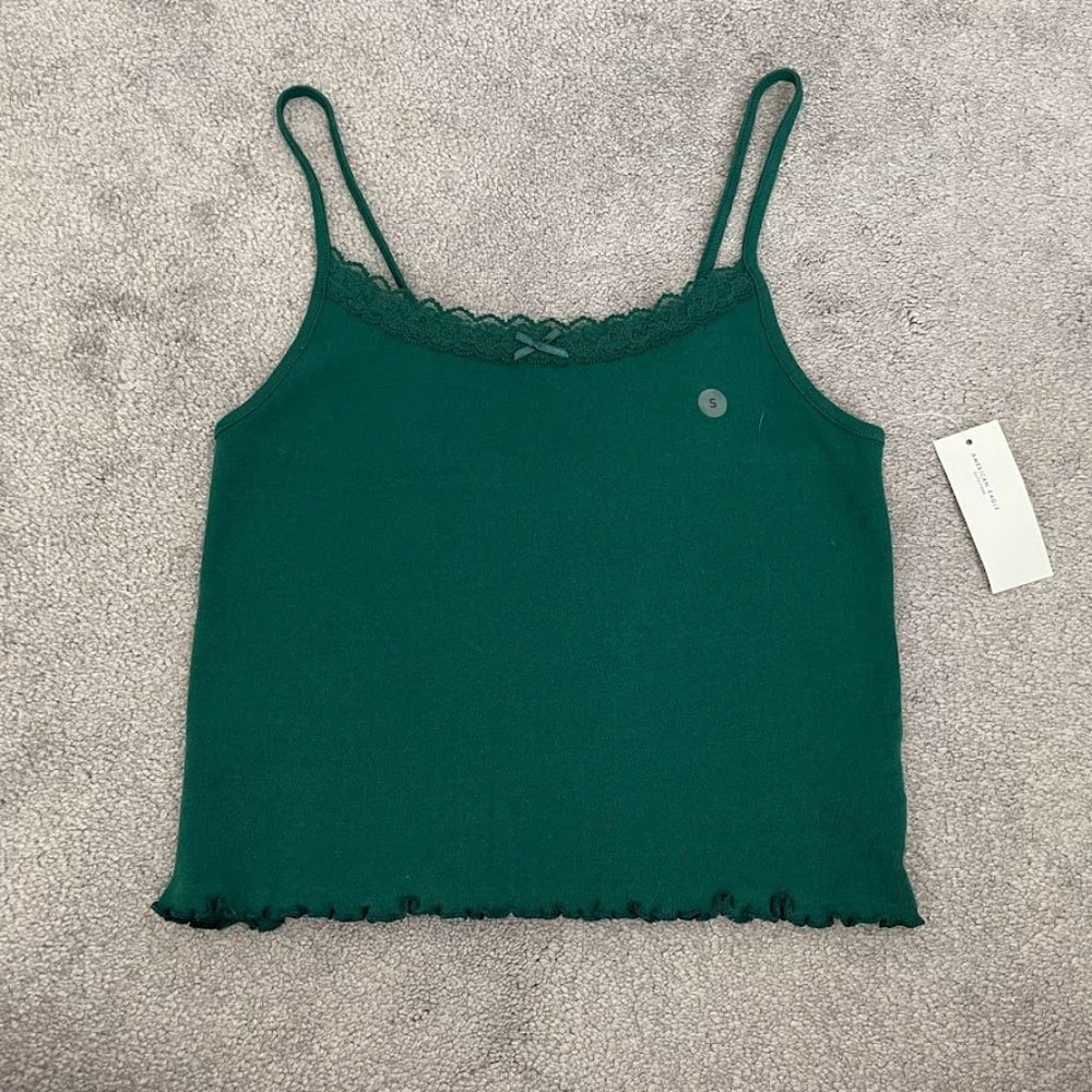 NWT American Eagle Pointelle Lace Cami Green